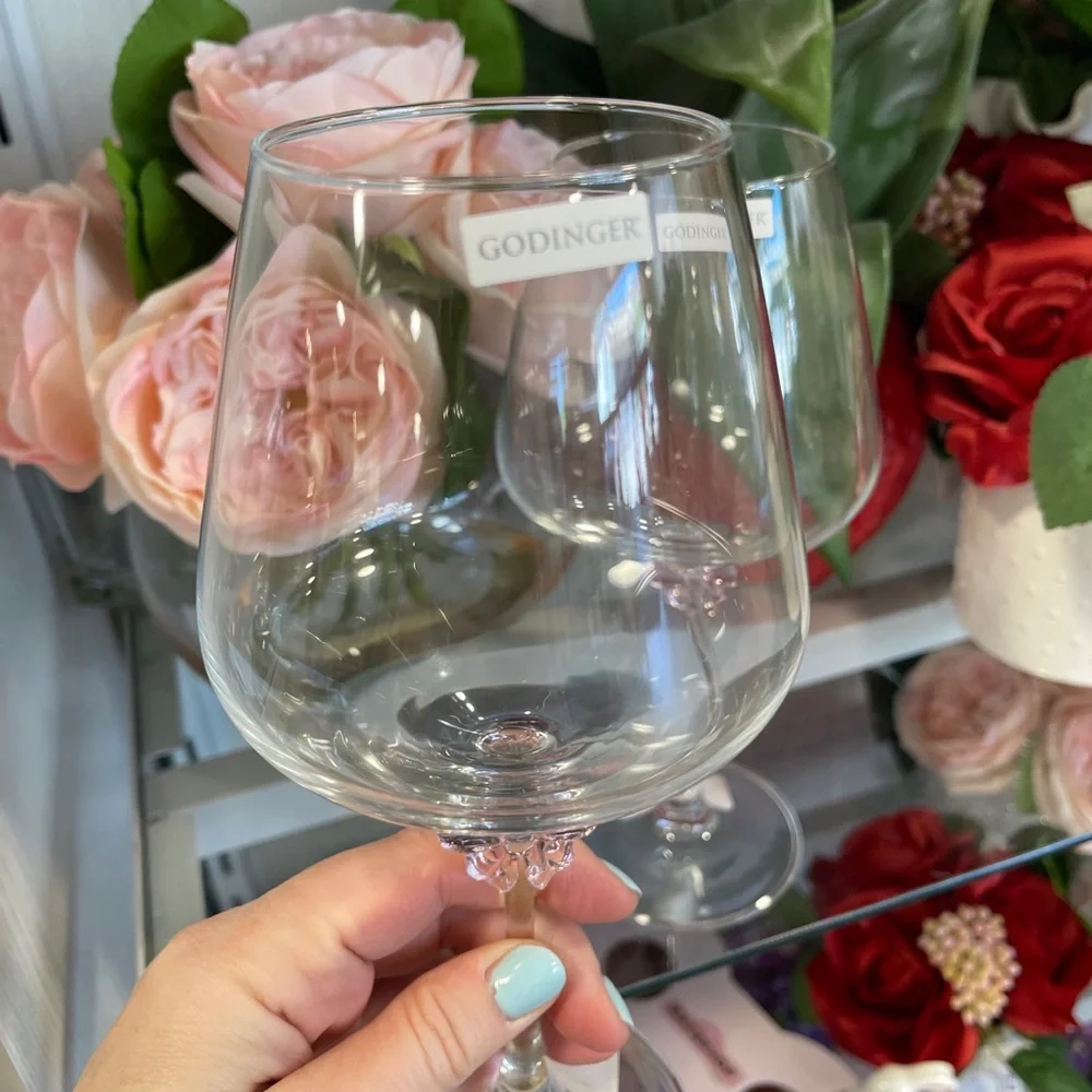 Pink Bow Ribbon Coquette Glass  WineGlasses Set of 2 NWT Godinger